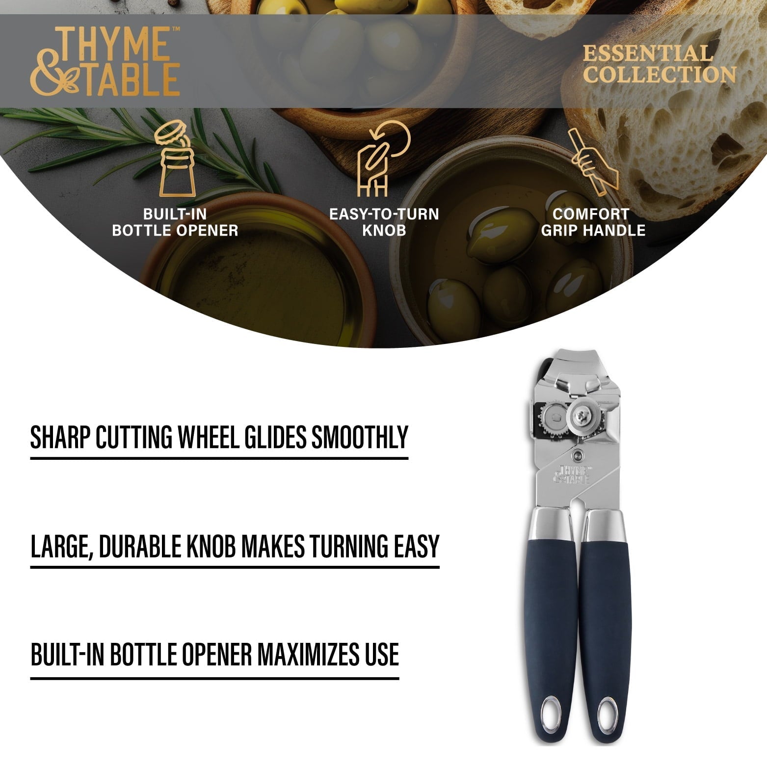 Manual Stainless Steel Can Opener with Easy-Turn Knob