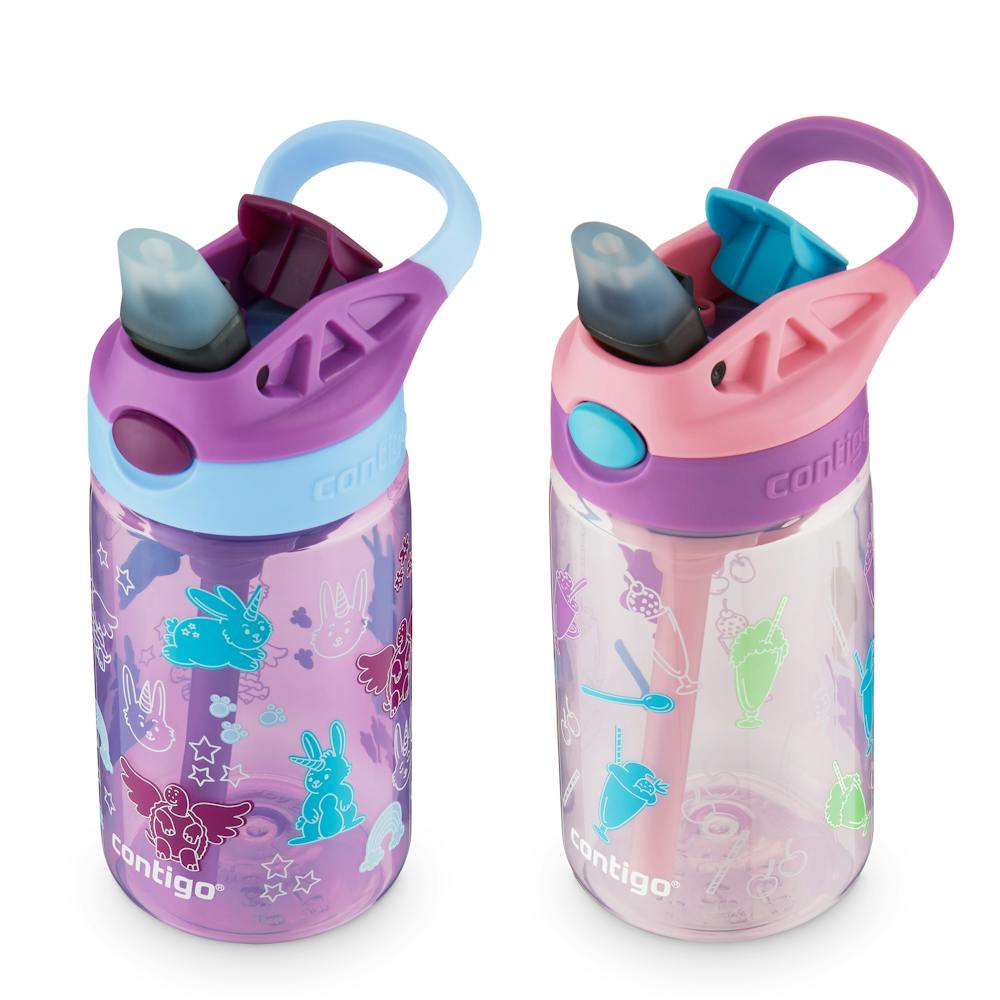 Contigo® Kids Water Bottle with Redesigned AUTOSPOUT® Straw, 14 oz, 2 pack - Orchid Bunnicorn & Strawberry Cream