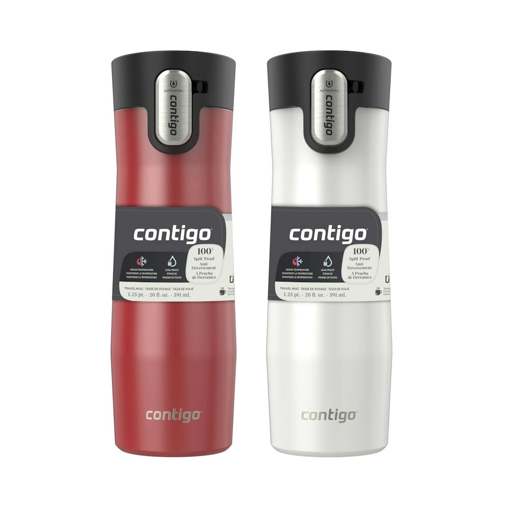 Contigo® West Loop 3.0 Stainless Steel Travel Mug with AUTOSEAL® Lid, 20oz, 2-Pack - Goji Berry Frosted Pearl & Salt Frosted Pearl