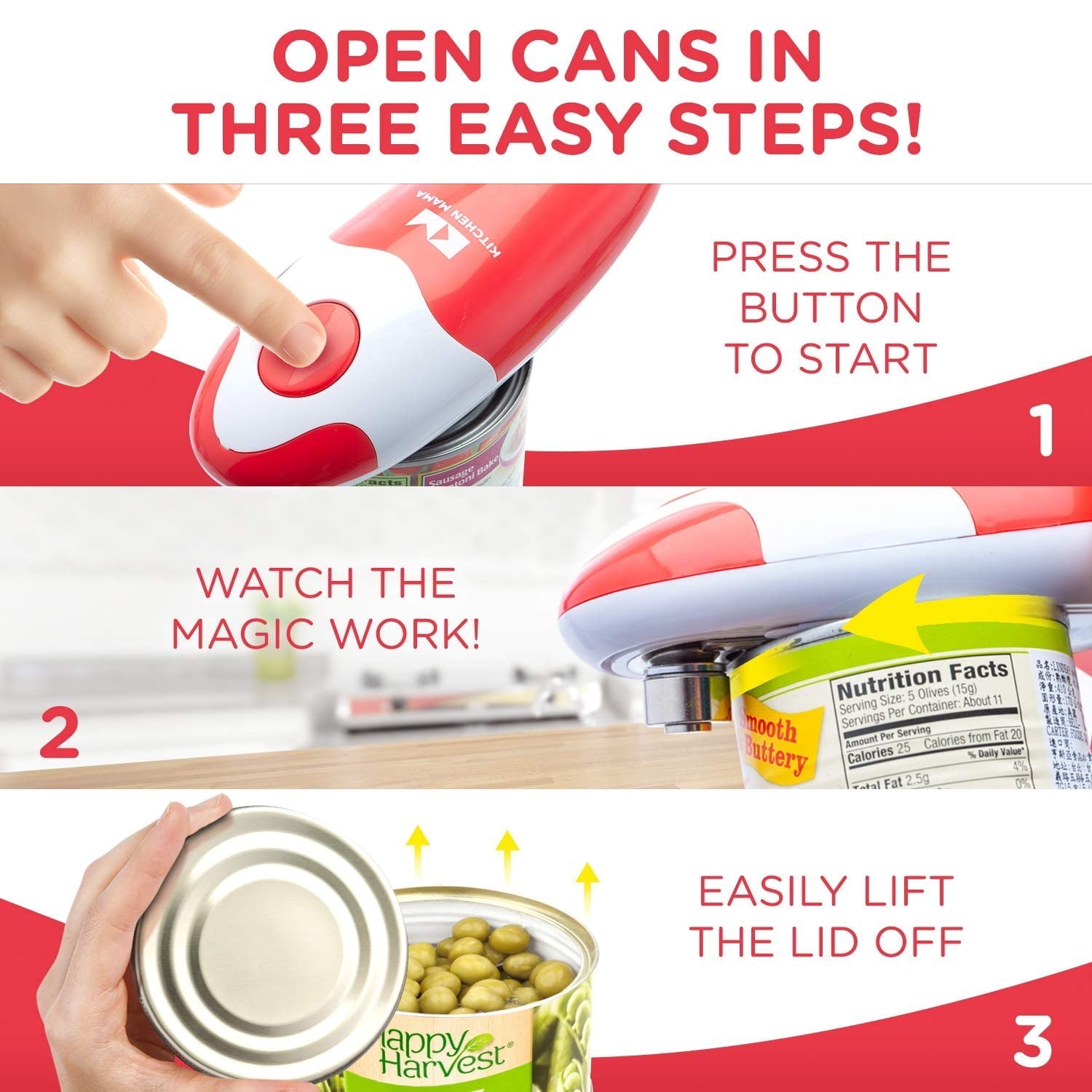 Handheld Electric Can Opener (Red)