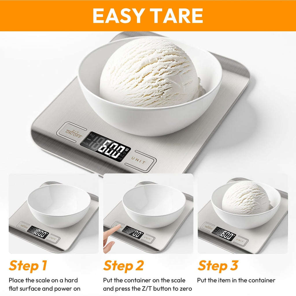 22lb/10kg Food Scale with 4 Units LCD Display, 0.05oz/1g Digital Kitchen Scale, for Baking, Cooking, Dietin...