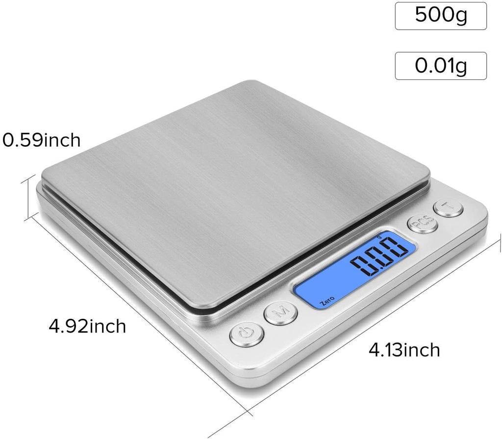 500g/ 0.01g Small Pocket Jewelry Scale, Digital Kitchen Scale with 2 Trays, Stainless Steel Gram Scales Weight Gram a...