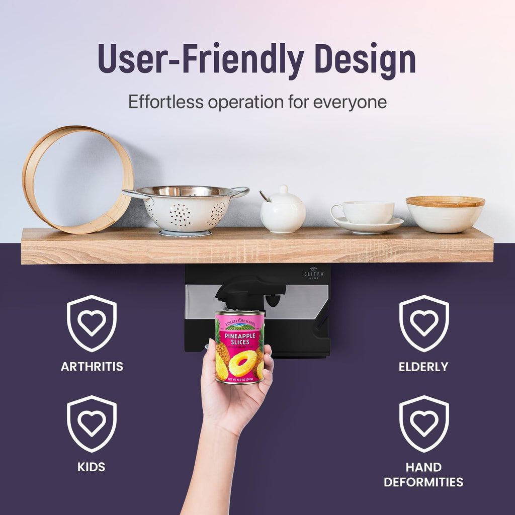 Electric Can Opener - 4 in 1 Under the Cabinet Mounted Can Opener, Blade Sharpener, Bottle Opener, Jar Opener, Mounti...