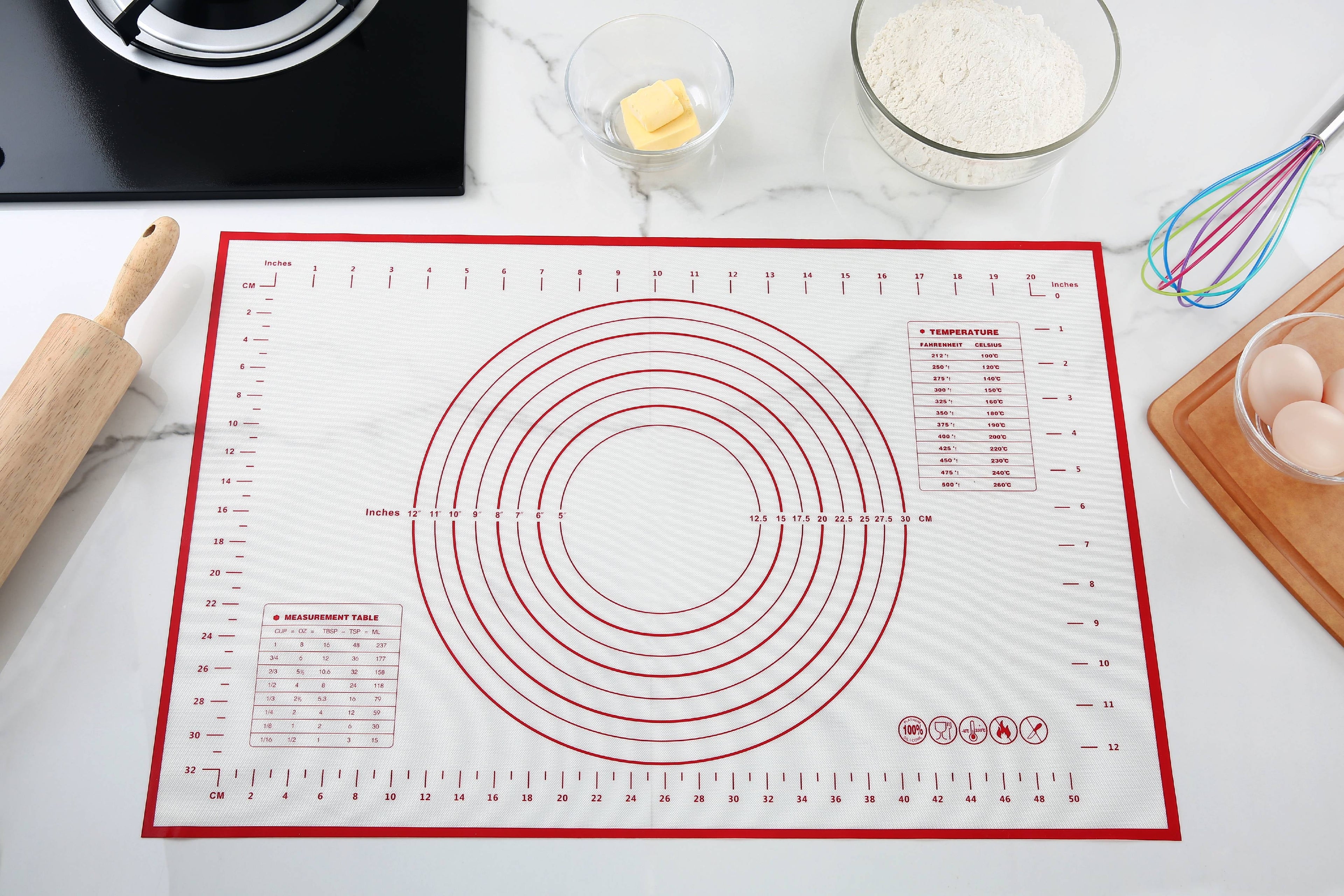 Reusable Silicone 24"x 18" Pastry Mat with Measurements