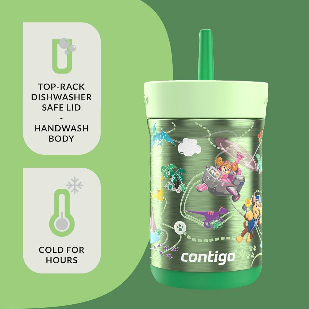 Contigo® Kids Leighton Spill-Proof Stainless Steel Tumbler with Straw, 12oz. - Dark Green Dino Treks
