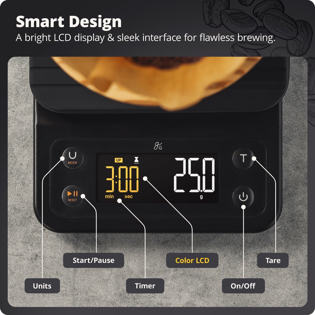 Coffee Scale with Timer, 0.1g Precision, 3kg Capacity, 6-Unit Digital Espresso & Pour-Over Scale, Silic...