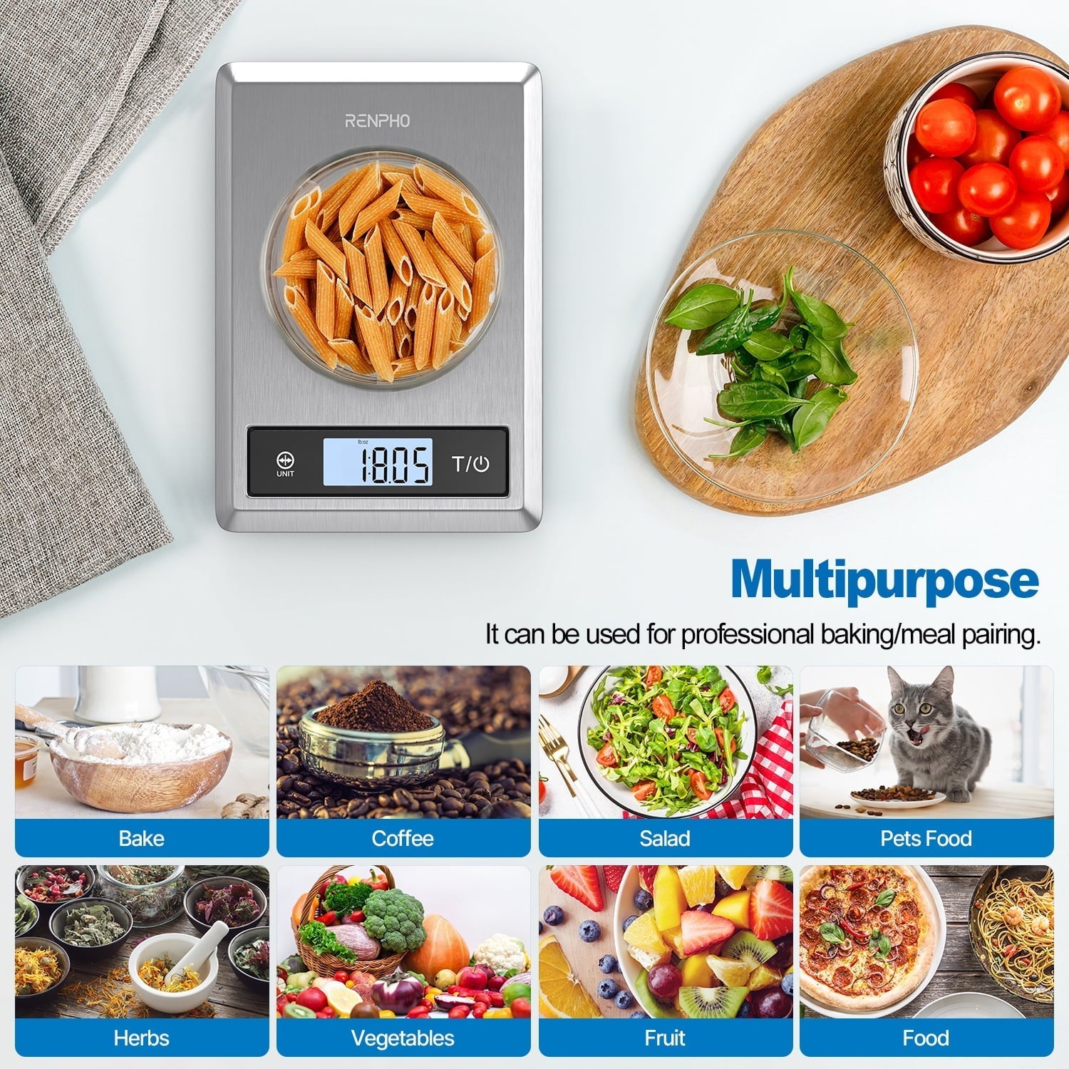Digital Food Scale with App, Bluetooth Smart Kitchen Scale, Stainless Steel