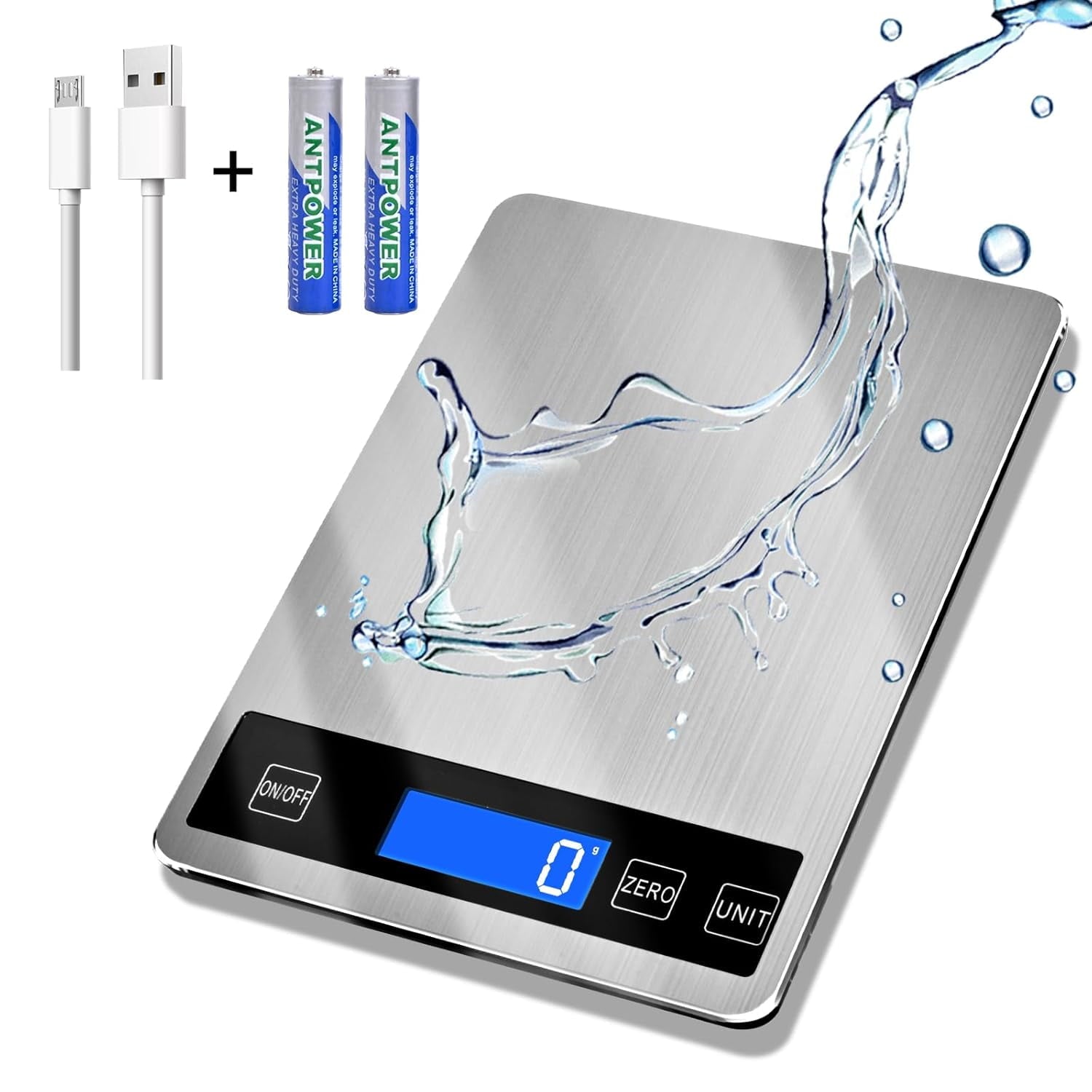 33lb Digital Kitchen Scale, 1g/0.05oz Accuracy, USB Rechargeable or Battery Powered, Waterproof Stainless Steel with ...
