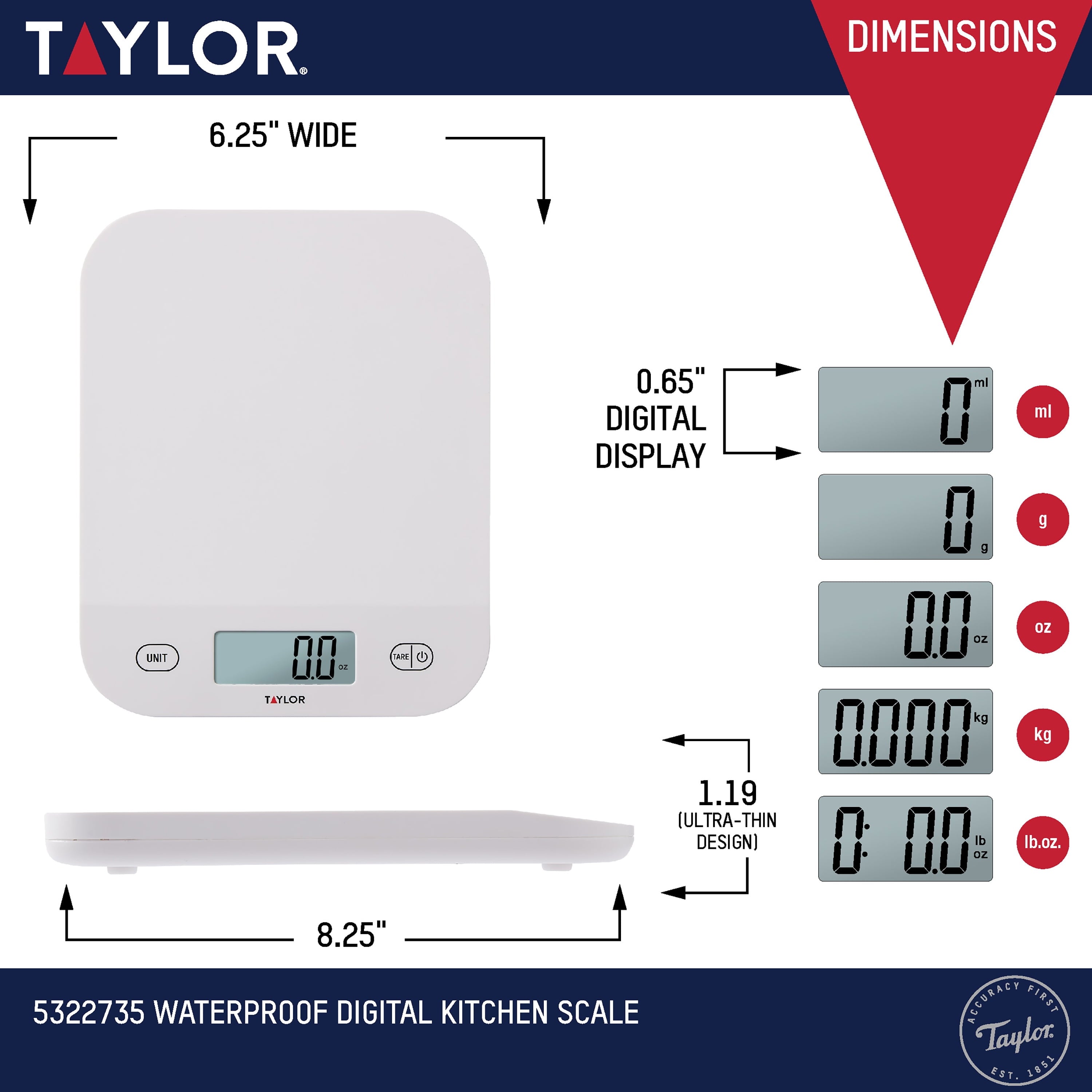 Digital Waterproof Kitchen and Food Scale with Grams & Ounces, White Capacity