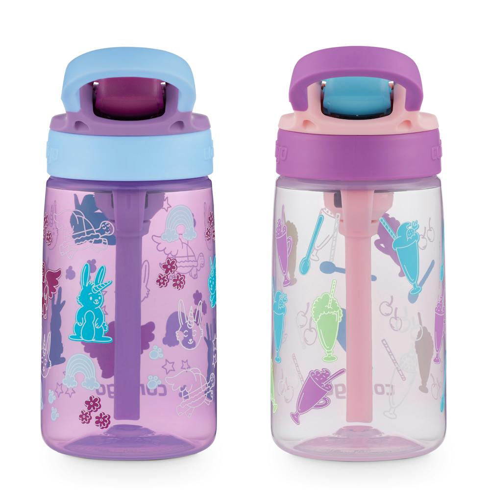 Contigo® Kids Water Bottle with Redesigned AUTOSPOUT® Straw, 14 oz, 2 pack - Orchid Bunnicorn & Strawberry Cream