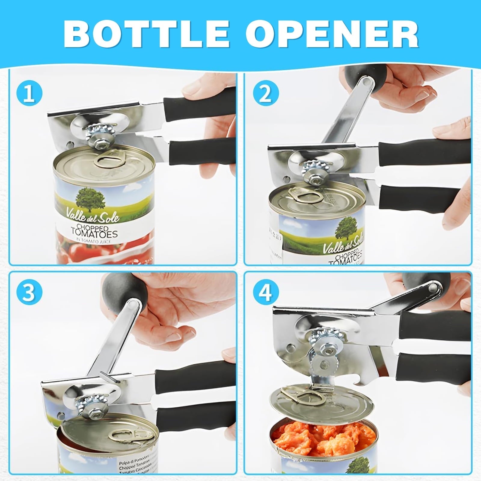 Commercial Can Opener Manual Heavy Duty Stainless Steel Handheld Smooth Edge Can Opener for Seniors for Kitchen