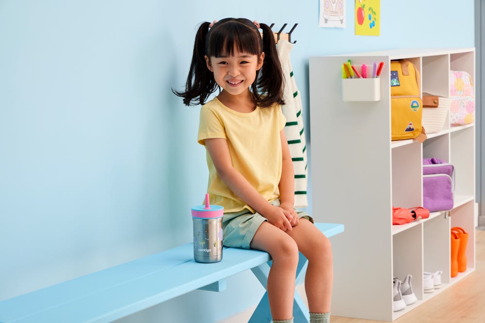 Contigo® Kids Leighton Spill-Proof Stainless Steel Tumbler with Straw, 12oz. - Blue Raspberry Butterflies