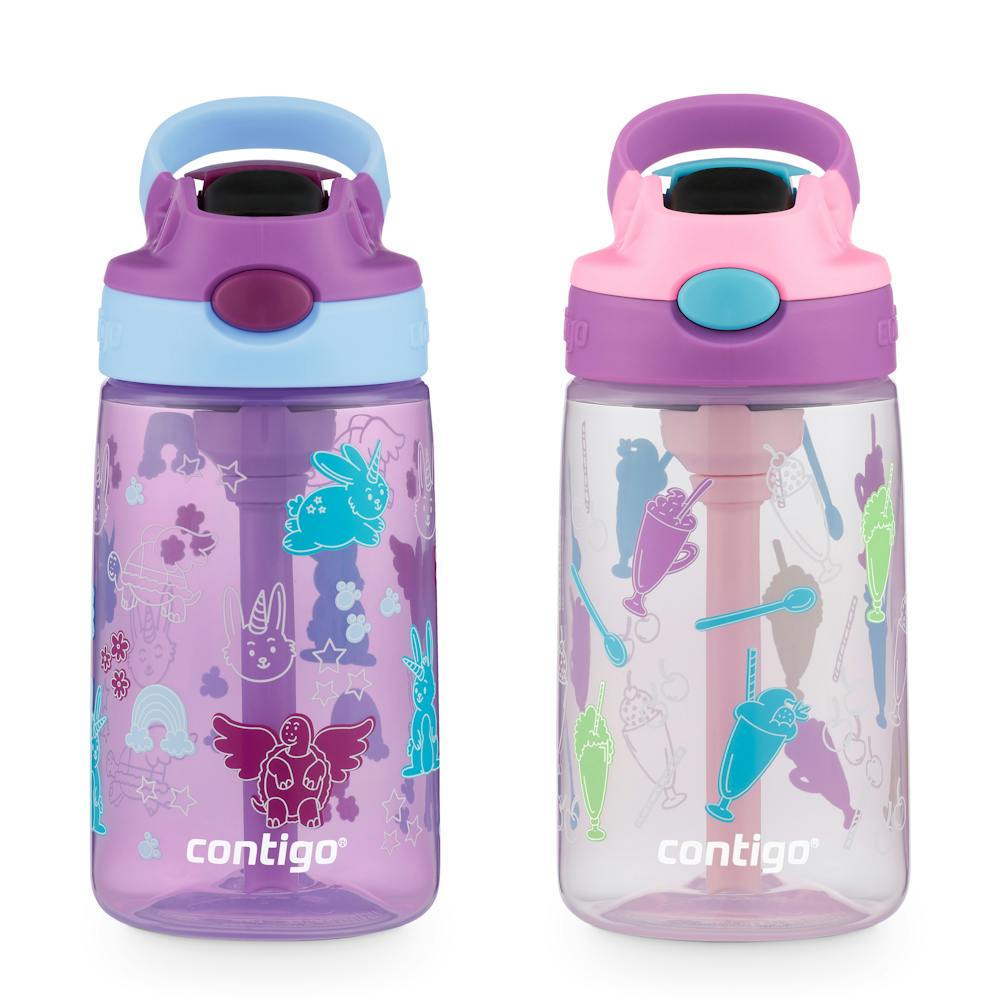 Contigo® Kids Water Bottle with Redesigned AUTOSPOUT® Straw, 14 oz, 2 pack - Orchid Bunnicorn & Strawberry Cream