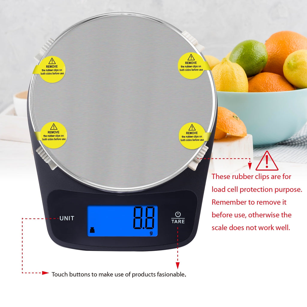 Digital Kitchen Scale with Blue Backlit, Black