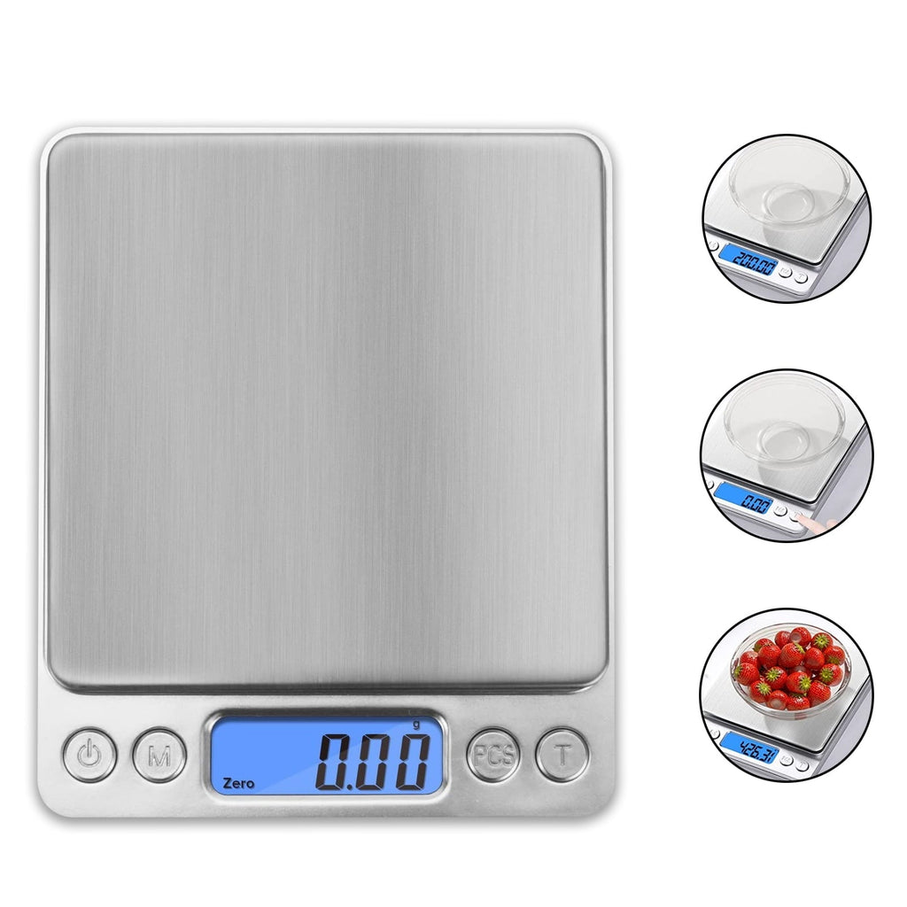 500g/ 0.01g Small Pocket Jewelry Scale, Digital Kitchen Scale with 2 Trays, Stainless Steel Gram Scales Weight Gram a...