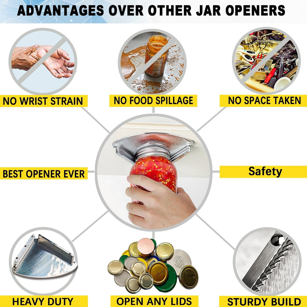 Stainless Steel Jar Openers for Seniors, Under Cabinet Jar Opener Tool for Weak Hands, Under Counter Jar Lid C...