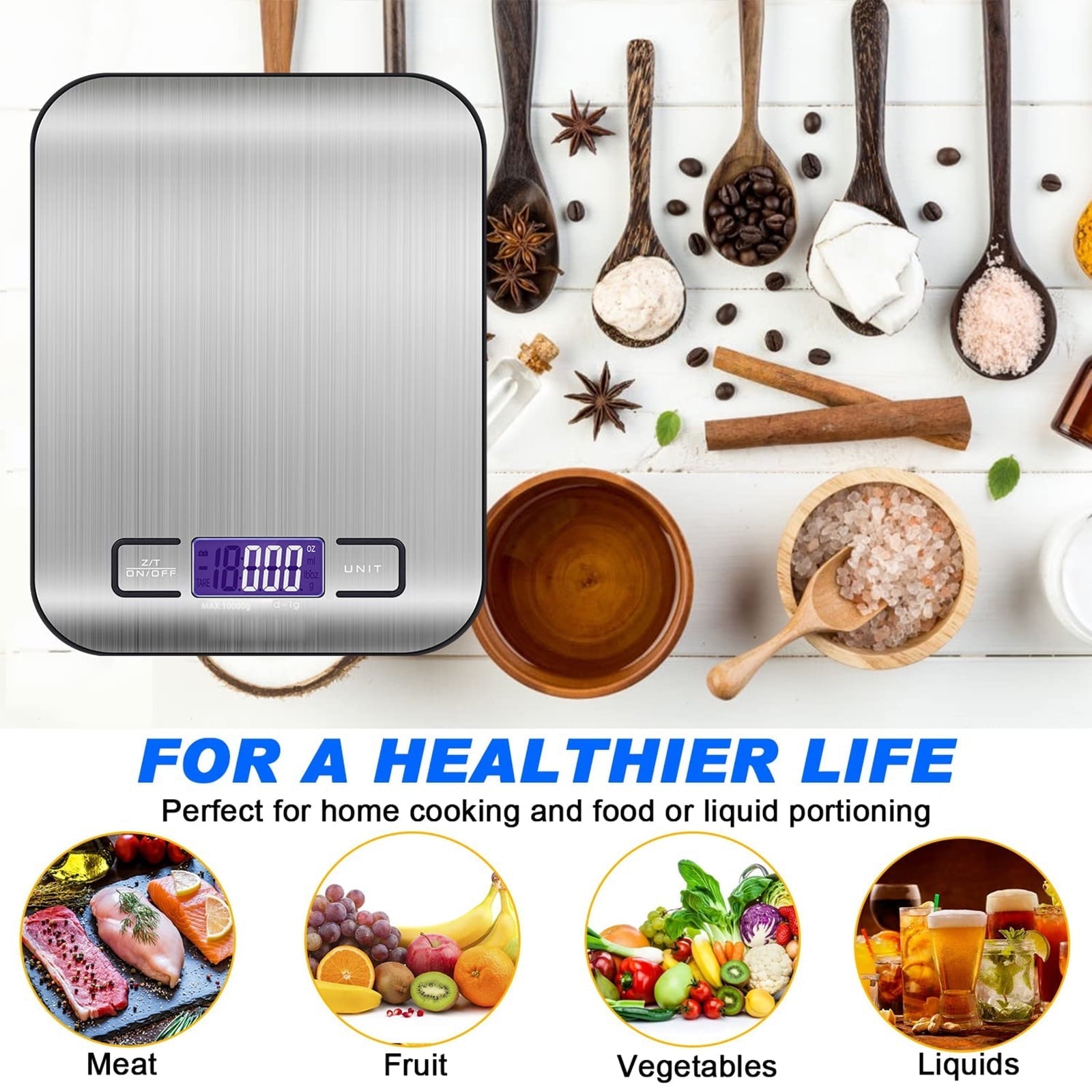 Digital Food Scale, 22lb Kitchen Scales Grams and Ounces for Weight Loss, Baking, Cooking, Keto and Meal Prep, with L...