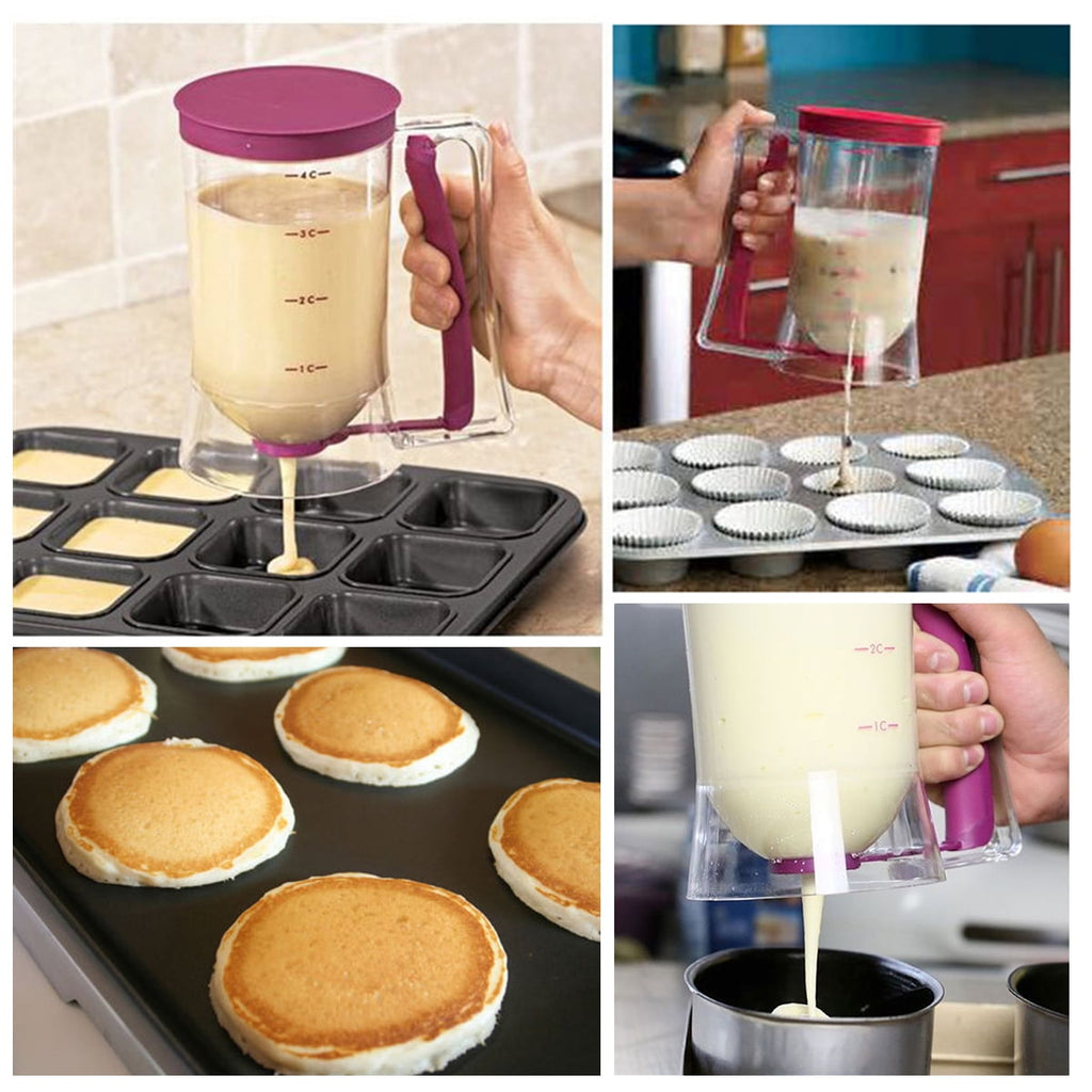 Batter Dispenser Pancake Cupcake Batter Separator with Measuring Label and Squeeze Handle Bracket ...
