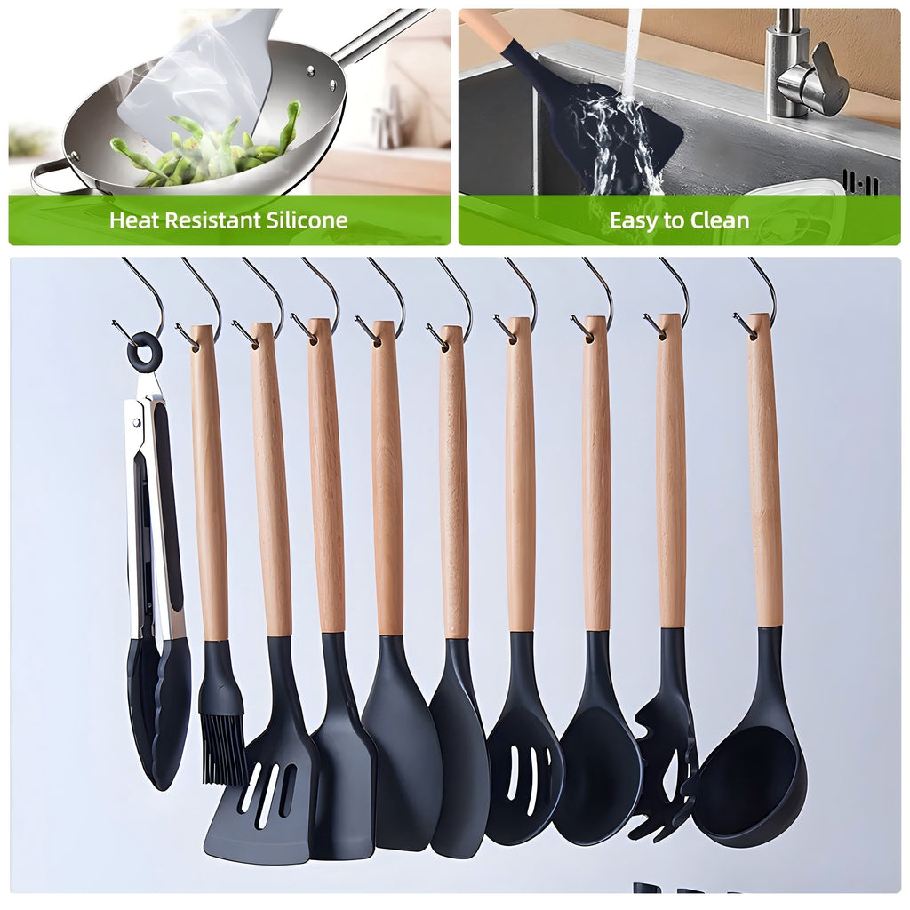 Kitchen Utensils Set- 19 Pcs Silicone Cooking Utensils Set for Nonstick Cookware-Silicone Spatulas Set, Kitchen Gadge...