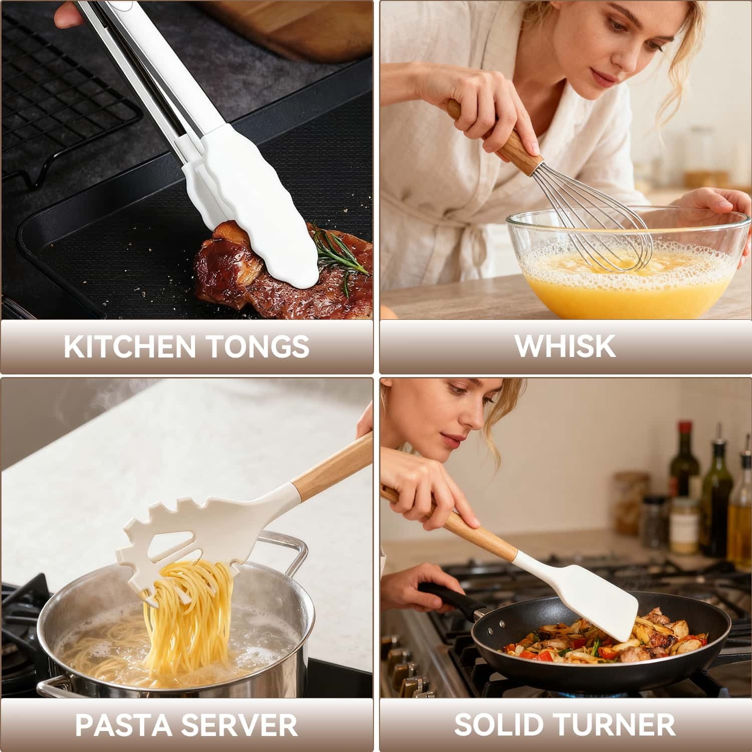Kitchen Utensils Set for Cooking, 11 Cooking Utensils, 6 Knife set Beige,3 Utensil Sets,utensilios de cocina