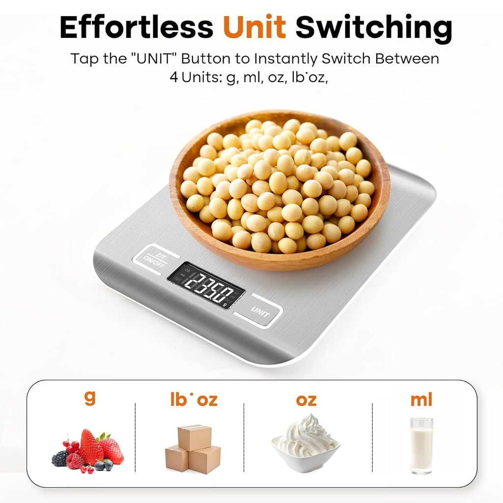 Food Scale, 22lb Kitchen Scale with 4 Units Tare Function & LCD Display, 0.1oz/1g Stainless Steel Digital Food Scale ...