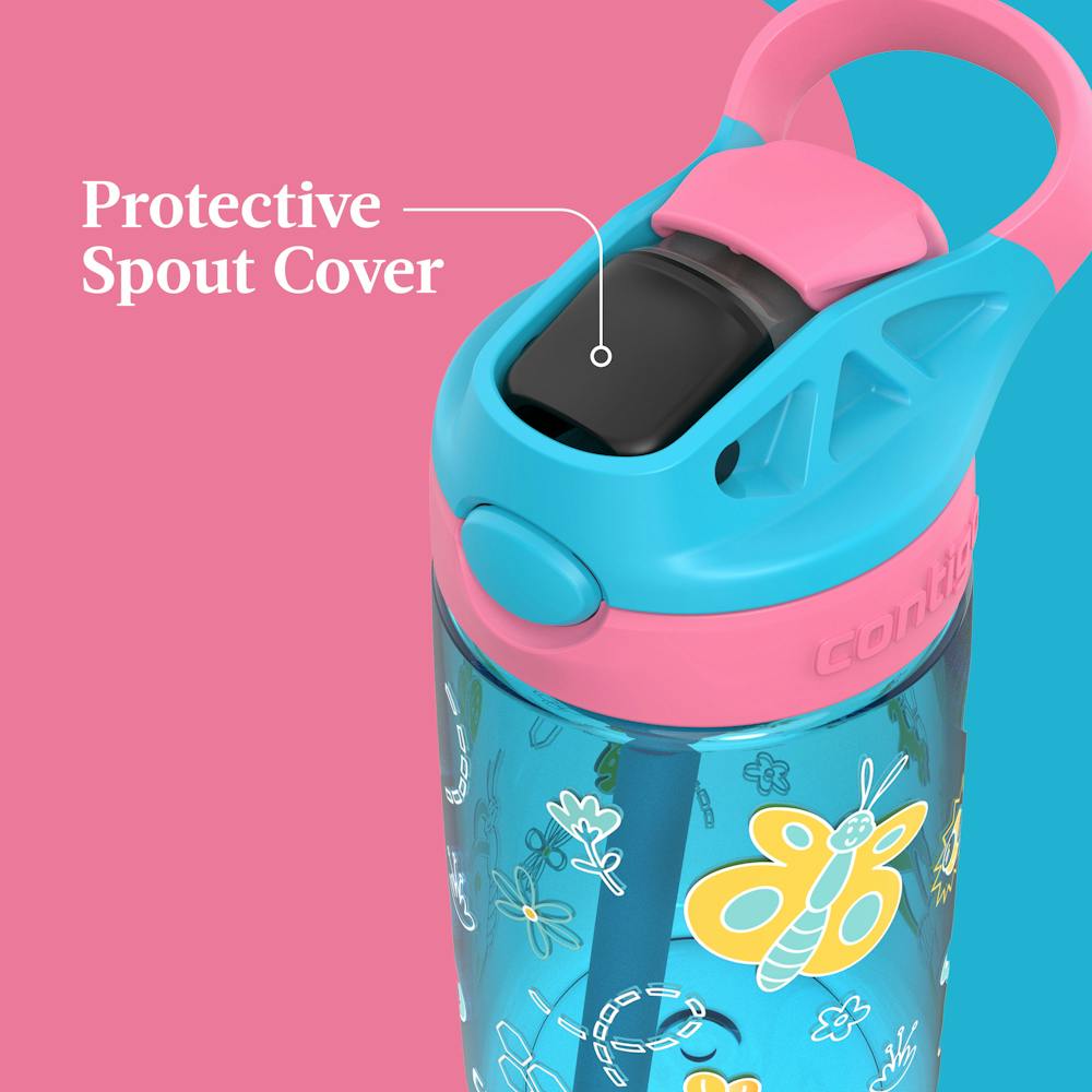 Contigo® Kids Water Bottle with Redesigned AUTOSPOUT® Straw, 14 oz - Blue Raspberry with Butterflies and Honeybees