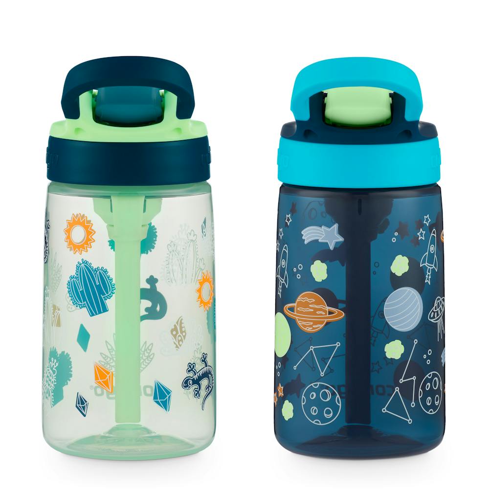 Contigo® Kids Water Bottle with Redesigned AUTOSPOUT® Straw, 14 oz, 2 pack - Cucumber Cacti & Blue Cosmos