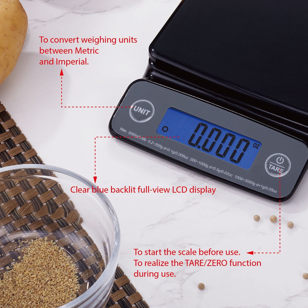 High Precision Digital Kitchen Scale with Blue Backlit, Black
