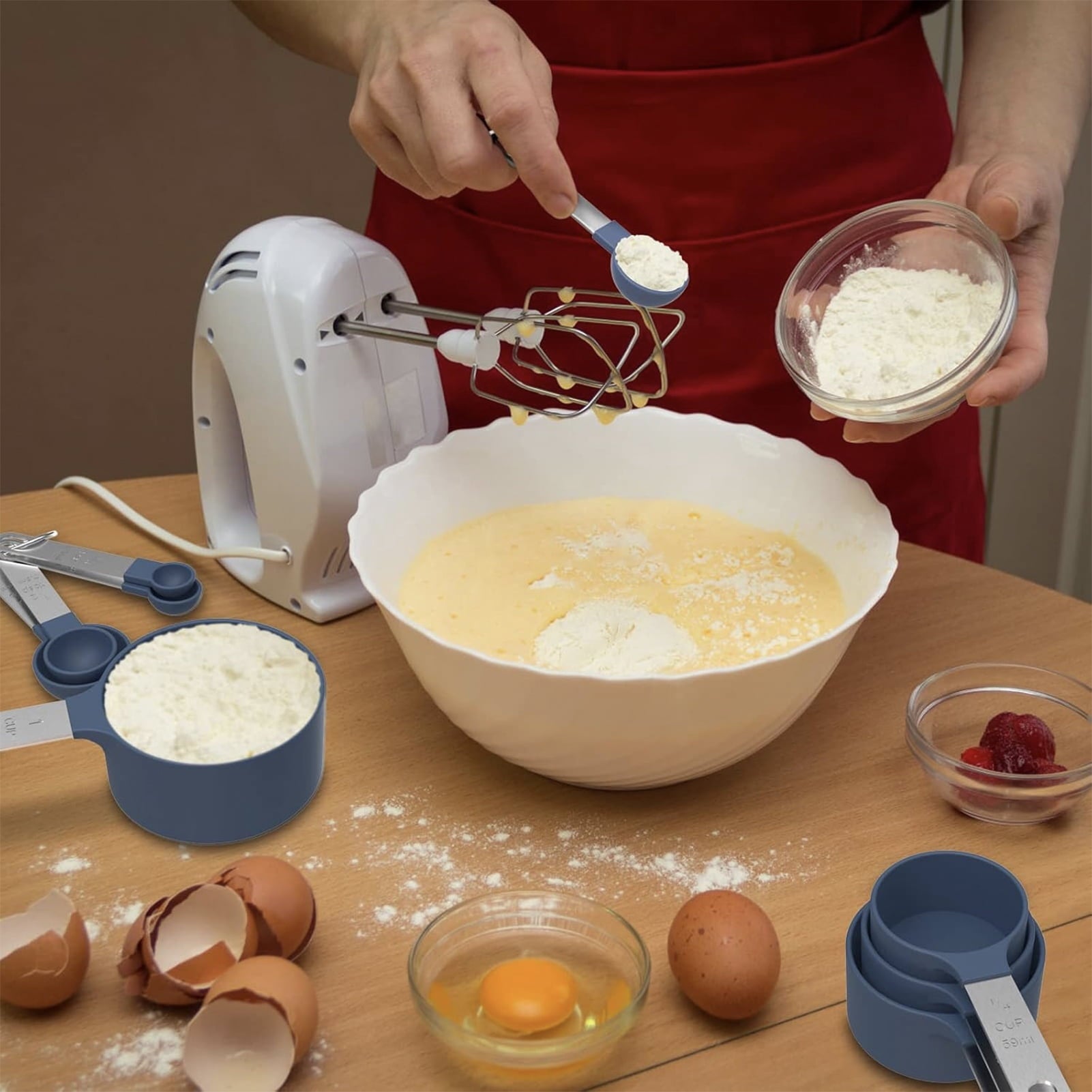 Stackable Measuring Cups & Spoons Set - Nesting Design with Stainless Steel Handles, Space-Saving Kitchen Gadg...
