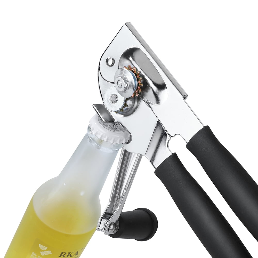 Manual Hand-Crank Commercial Heavy-Duty 2-in-1 Bottle Cap Can Opener with Ergonomic Rubber Grip - Arthritis Friendly ...