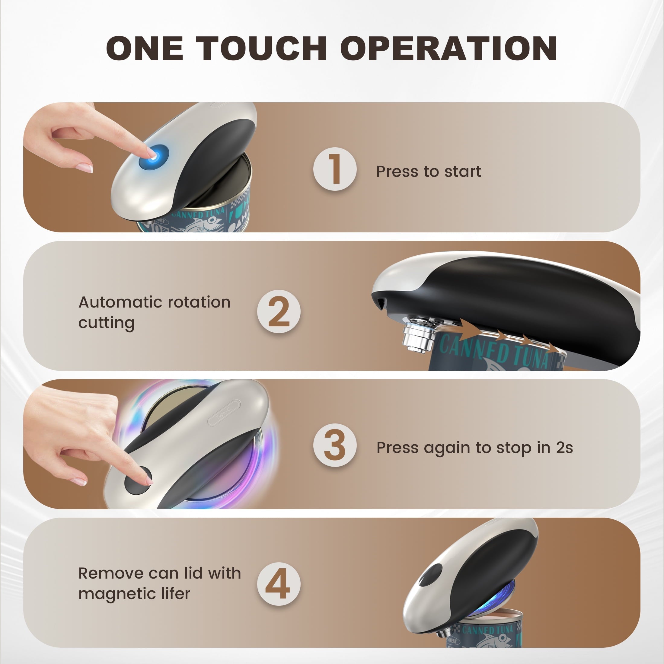 Automatic Electric Can Opener, USB-C Rechargeable Can Opener Smooth Edge, Hands-Free Countertop El...