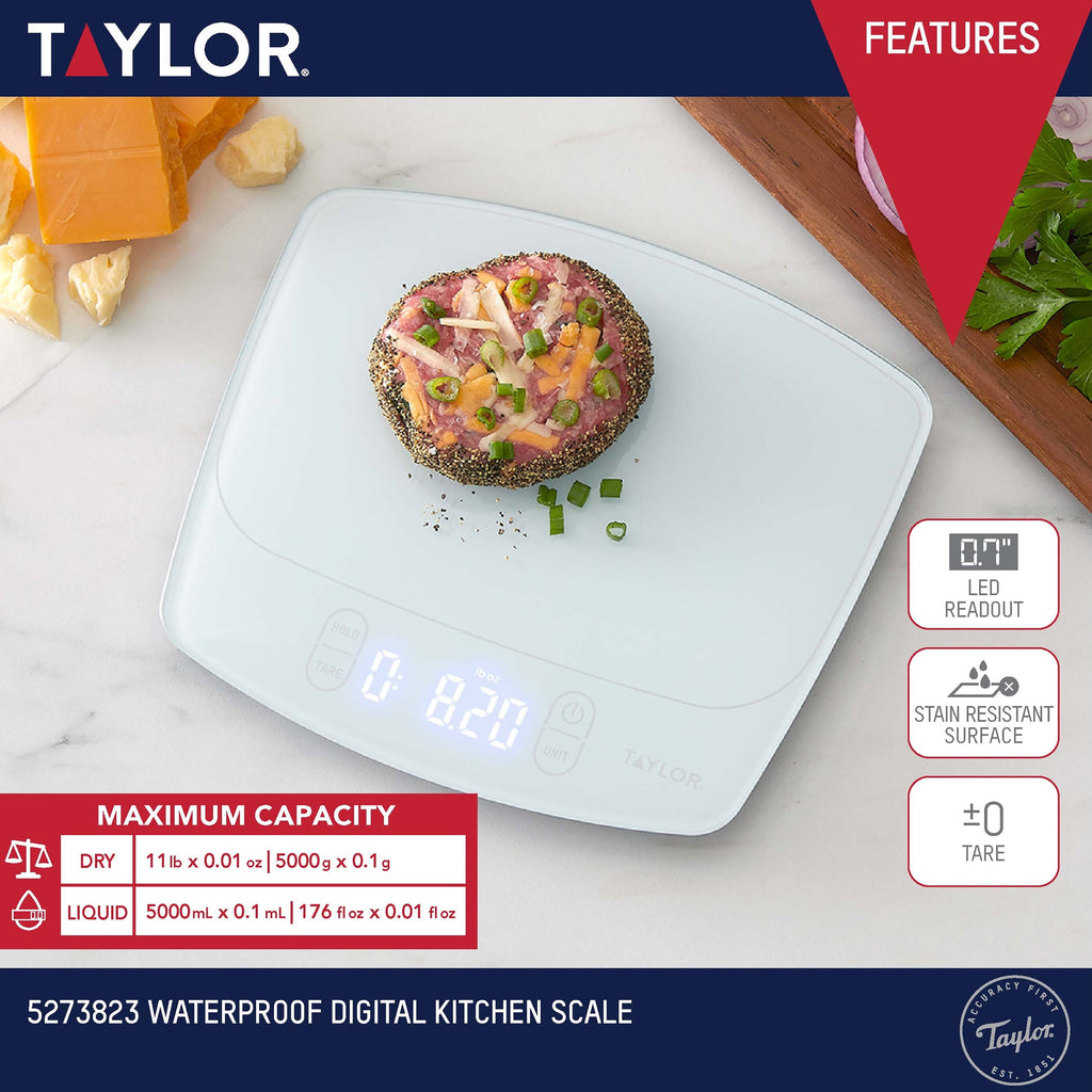 11lb Waterproof Digital Kitchen Scale and Food Scale for Baking, Cooking, Meal Prep and Portion Sizing White