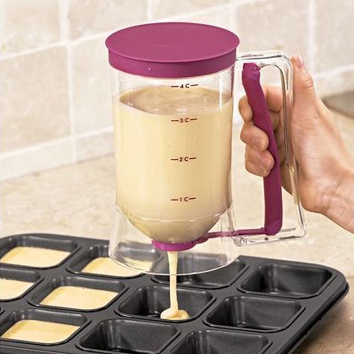 Batter Dispenser Pancake Cupcake Batter Separator with Measuring Label and Squeeze Handle Bracket ...
