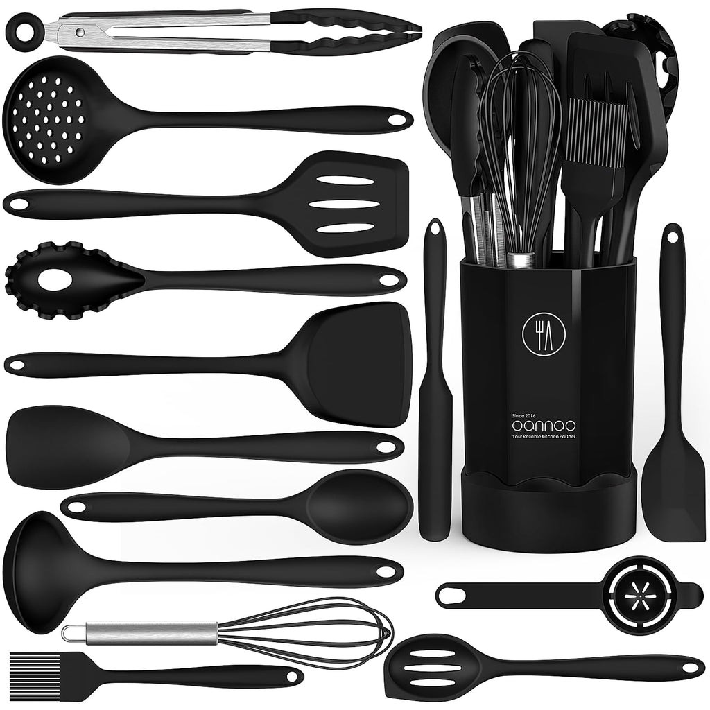 Silicone Cooking Utensils Set - 446°F Heat Resistant Kitchen Utensils,Turner Tongs,Spatula,Spoon,Brush,Whisk,Ki...