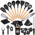 Silicone Cooking Utensils Set, 38 PCS Kitchen Utensils Set for 446°F Heat Resistant, Food Grade Utensil Sets with Woo...