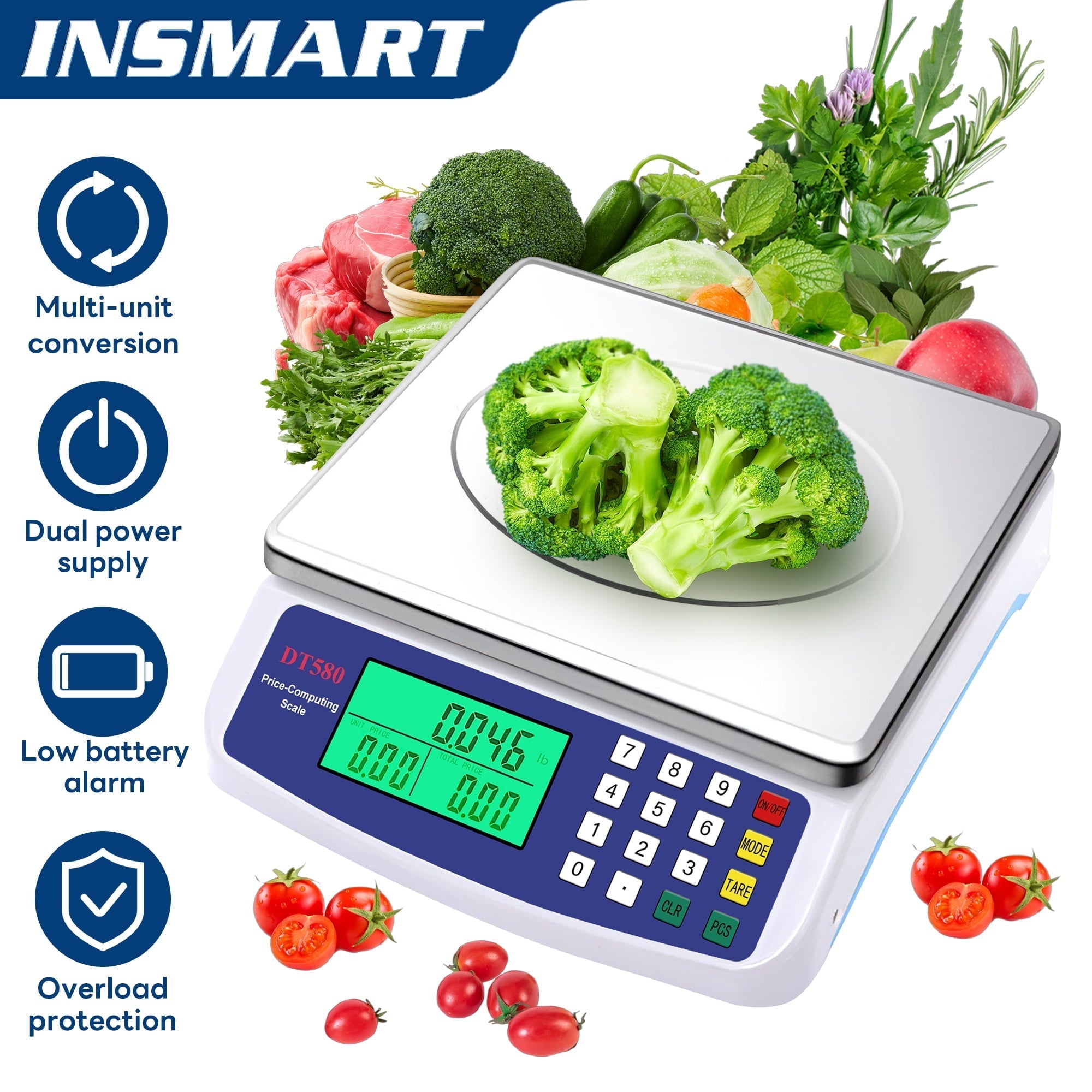 Food Scale, Large Digital Kitchen Scale,Plug-in and Battery Modes,for Cooking Baking,Silver