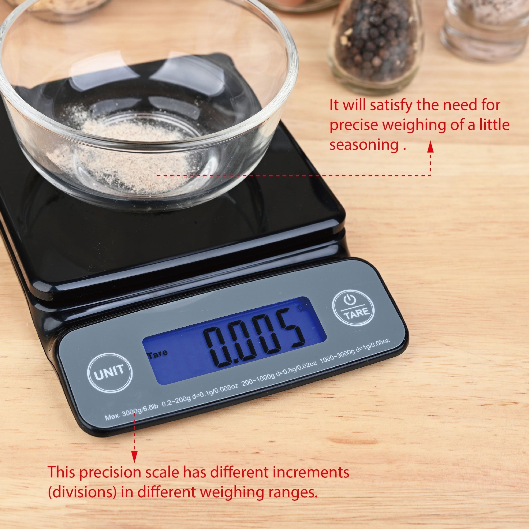 High Precision Digital Kitchen Scale with Blue Backlit, Black