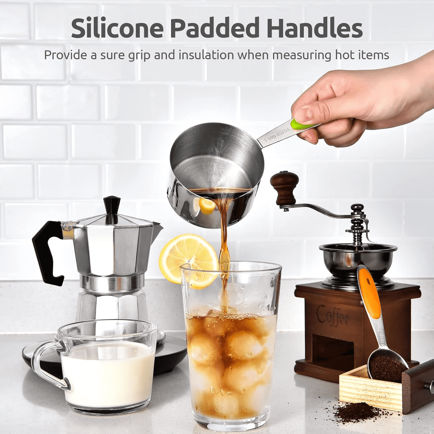 Stainless Steel Measuring Cups and Spoons Set of 15, 5 Stainless Steel Nesting Measuring Cups & 5 Spoons, 5 Mini Meas...