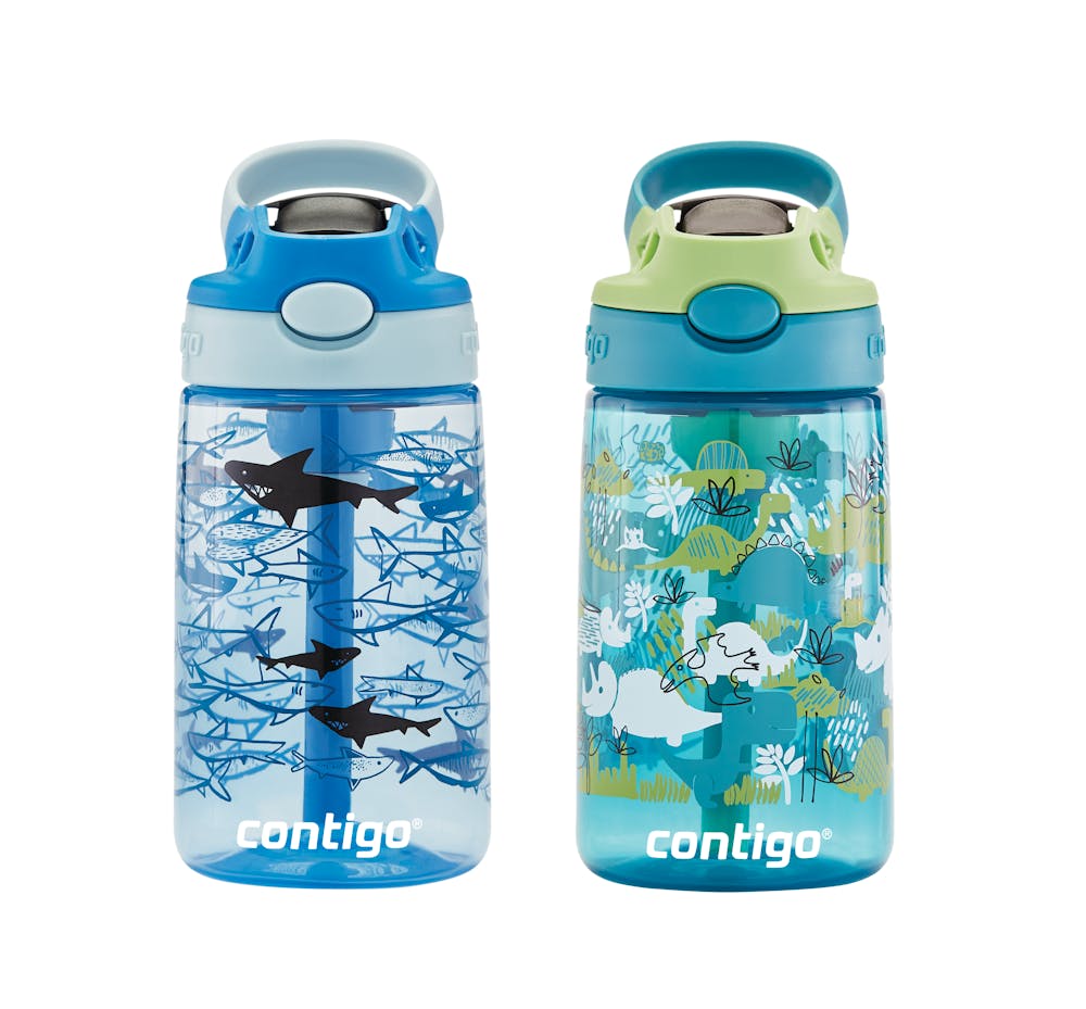 Kids Straw Water Bottle with AUTOSPOUT® Lid, 14oz - Dinos & Sharks