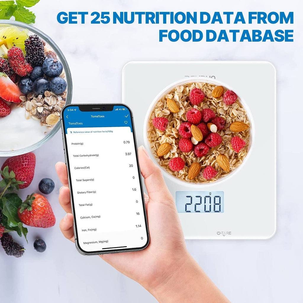 Food Scale with App, Digital Smart Kitchen Scale, Glass, White