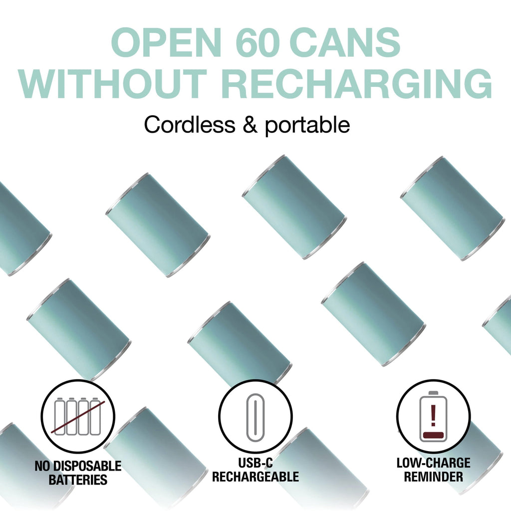 Automatic Electric Can Opener, Hands Free Cordless Operation, USB Rechargeable, Mint Green