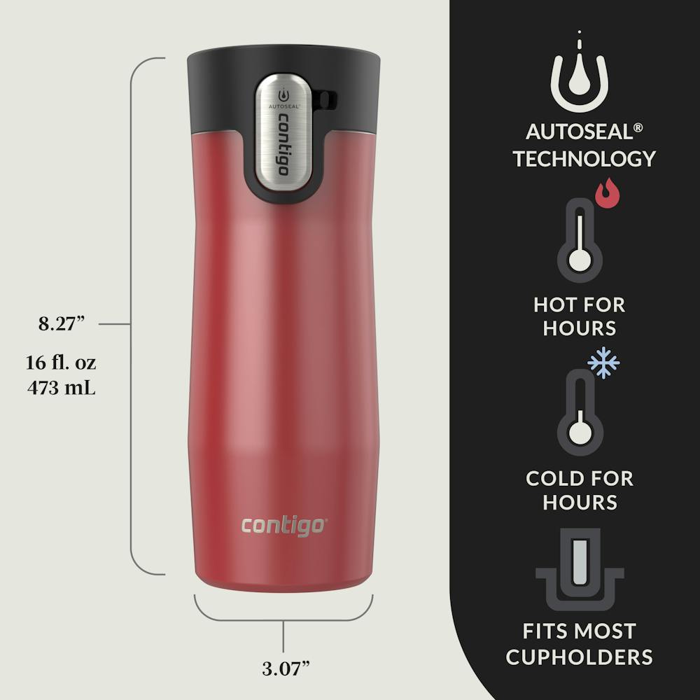 Contigo® West Loop 3.0 Stainless Steel Travel Mug with AUTOSEAL® Lid, 16oz, 2-Pack - Goji Berry Pearl & Salt Frosted Pearl