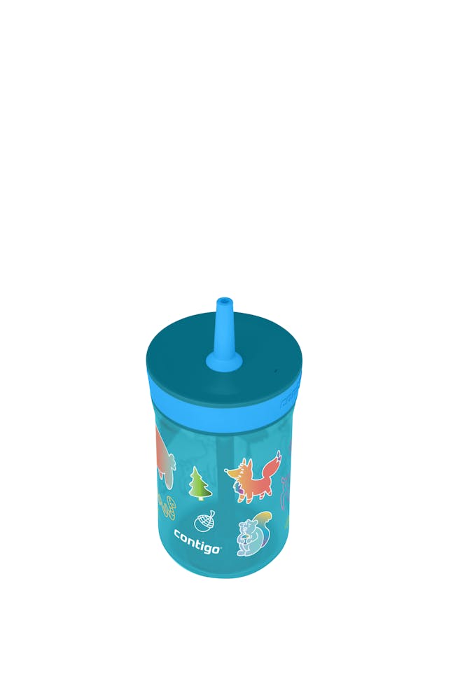Kids’ Leighton Straw Tumbler with Spill-Proof Leak-Proof Lid, 14oz - Juinper Blue Poppy & Forest Haven