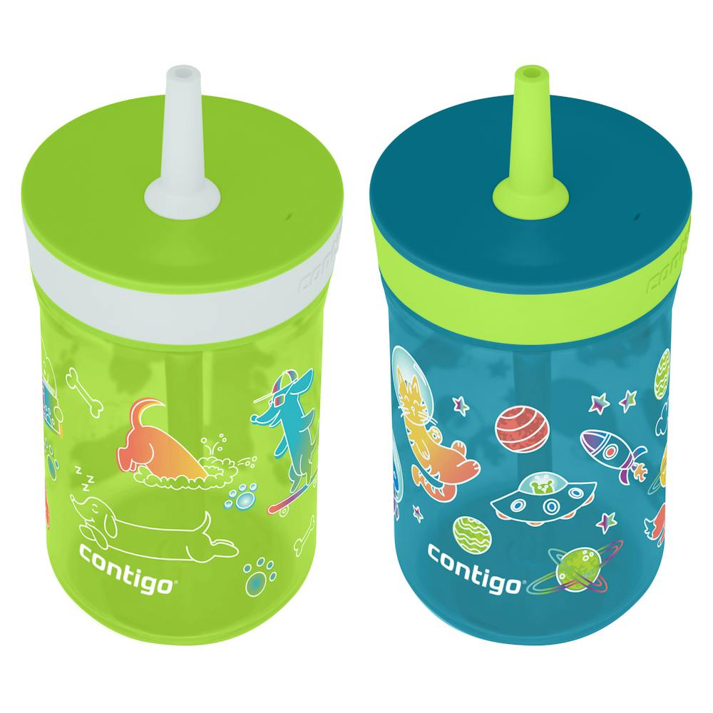 Kids’ Leighton Straw Tumbler with Spill-Proof Lid, 14oz - Dogs Doing Things & Spacecraft