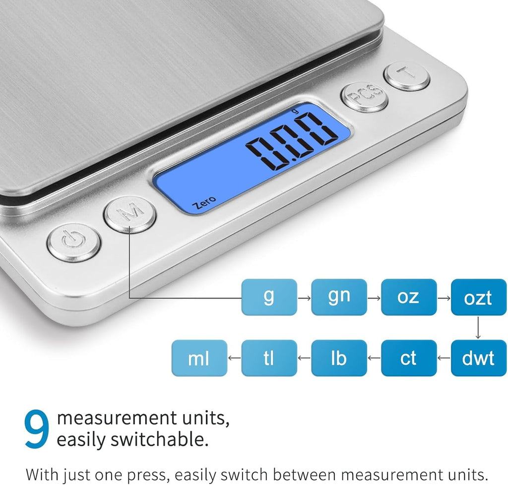 Digital Kitchen Scale, Food Scale, 500g x 0.01g Gram Scale, Cooking Food Scale with LCD Display, Small Pocket Scale w...