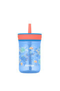 Kids’ Leighton Straw Tumbler with Spill-Proof Leak-Proof Lid, 14oz - Blue Poppy Coral & Narwhals