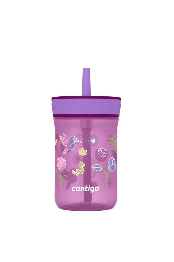 Contigo® Kids Leighton Spill-Proof Tumbler with Straw, 14 oz - Grape Amethyst with Tulips