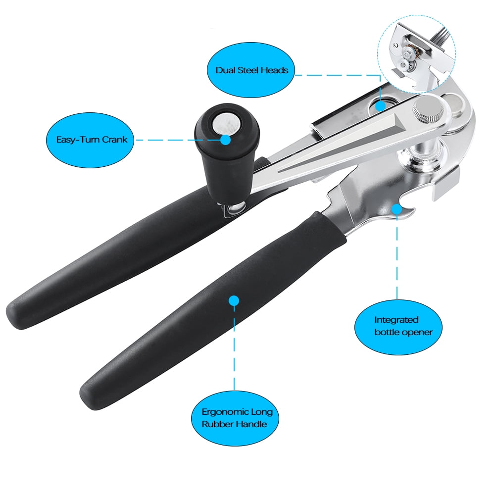 Manual Hand-Crank Commercial Heavy-Duty 2-in-1 Bottle Cap Can Opener with Ergonomic Rubber Grip - Arthritis Friendly ...