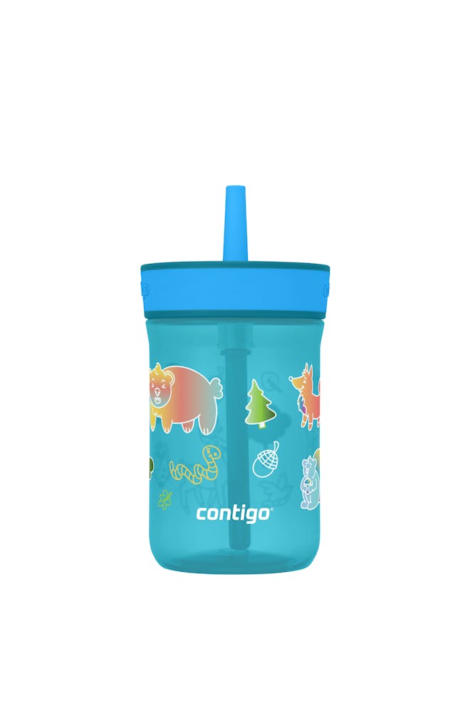 Kids’ Leighton Straw Tumbler with Spill-Proof Leak-Proof Lid, 14oz - Juinper Blue Poppy & Forest Haven