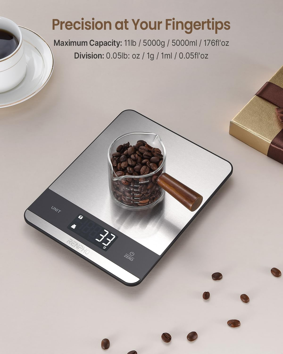 Digital Kitchen Food Scale, 7 Units with Tare Function, Stainless Steel, 11lb